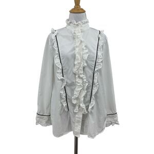 Tuckernuck Blouse Womens Small White Hazel Victorian Ruffle Mock Neck Button Up